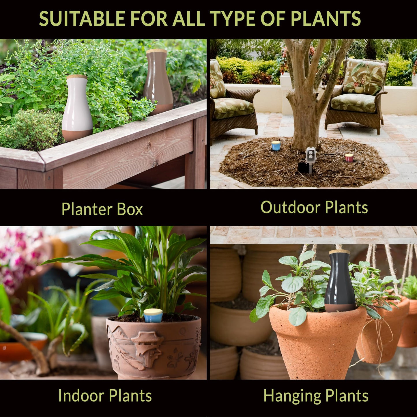 Terracotta Self Watering Planter Insert Kit,4 plant Watering Globes & 4 Colorful Drip Stakes, Plant Watering Devices Combo that Keep your Plants Healthy & Hydrated(Black, Red, Blue, Yellow, White)