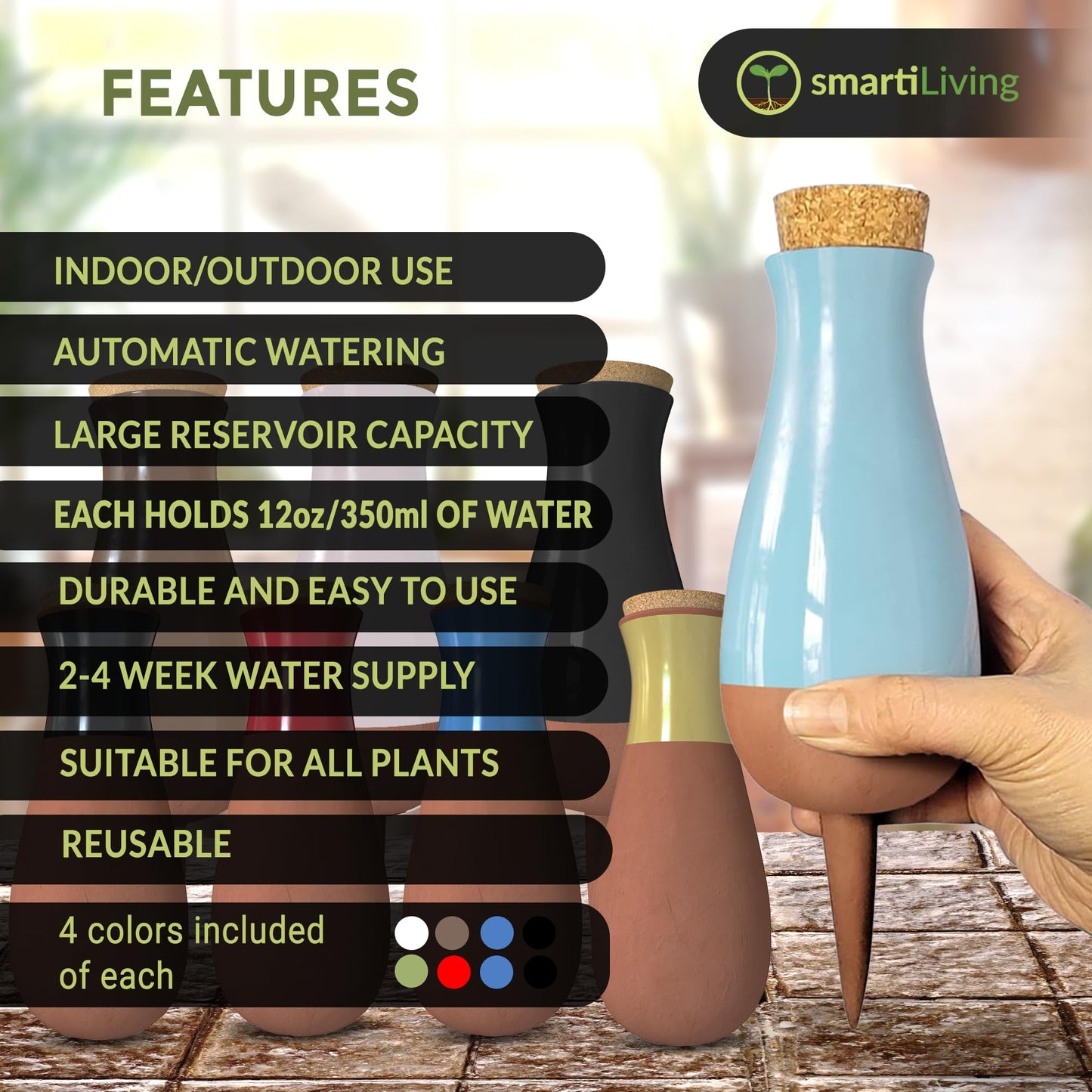 Terracotta Self Watering Planter Insert Kit,4 plant Watering Globes & 4 Colorful Drip Stakes, Plant Watering Devices Combo that Keep your Plants Healthy & Hydrated(Black, Red, Blue, Yellow, White)
