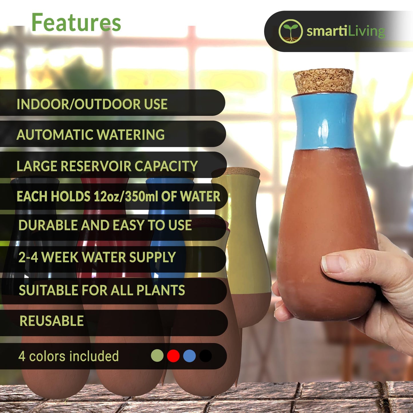Terracotta Self Watering Planter Insert Kit,4 Plant Watering Globes & 4 Colorful Drip Stakes, Plant Watering Devices Combo that Keep your Plants Healthy & Hydrated(Black, Red, Blue, Yellow, White)
