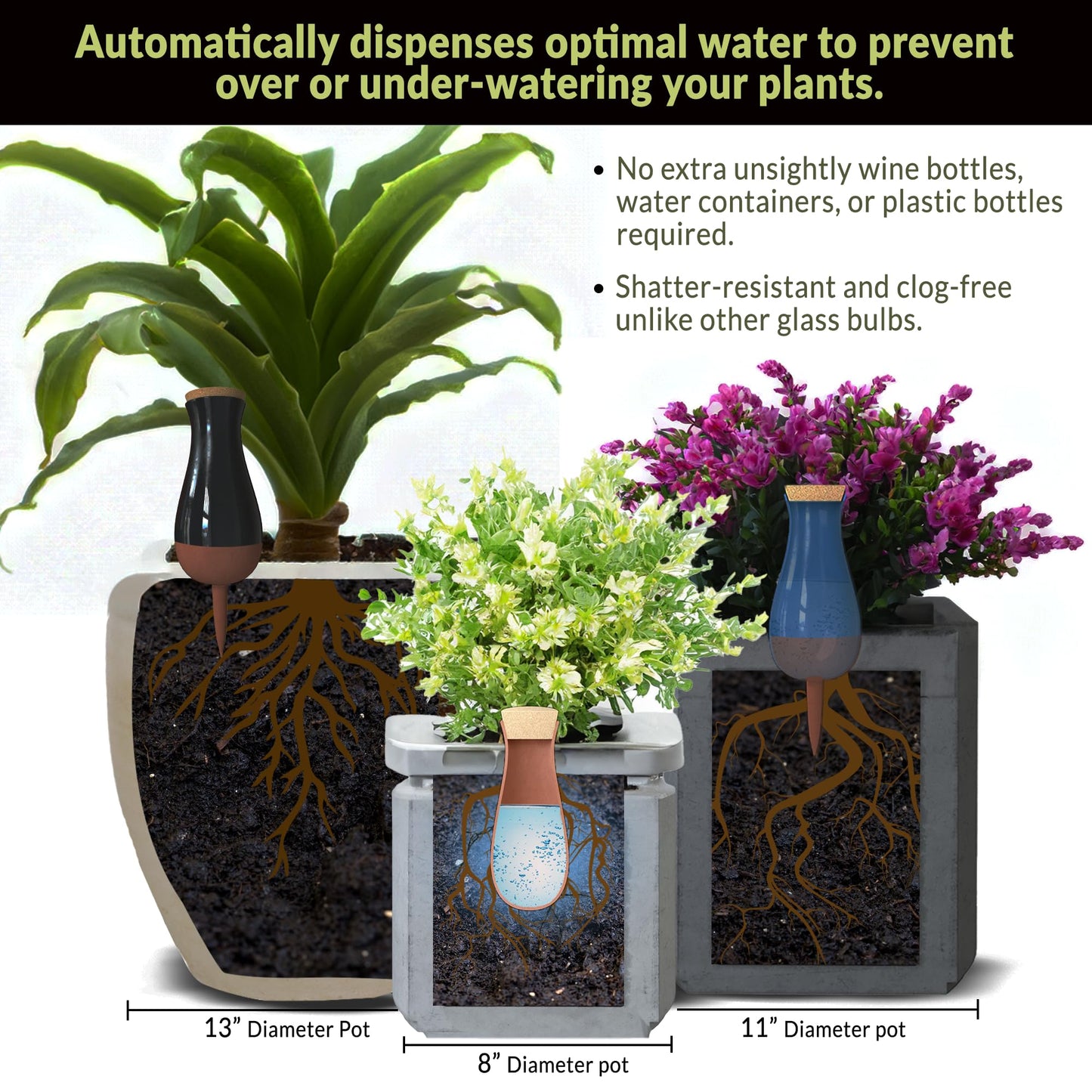 Terracotta Self Watering Planter Insert Kit,4 Plant Watering Globes & 4 Colorful Drip Stakes, Plant Watering Devices Combo that Keep your Plants Healthy & Hydrated(Black, Red, Blue, Yellow, White)