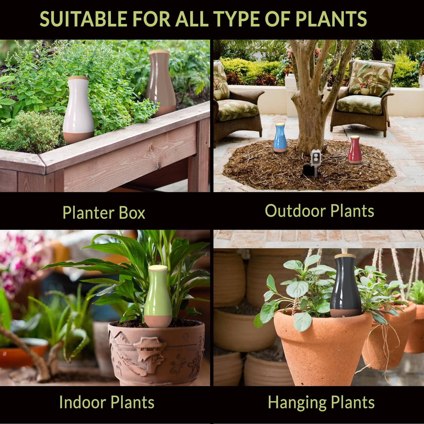 Terracotta Self Watering Planter Insert Kit,8 Colorful Drip Stakes,Plant Watering Devices Combo that Keep your Plants Healthy & Hydrated(Black, Red, Blue, Yellow, White)