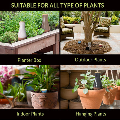 Terracotta Self Watering Planter Insert Kit,4 plant Watering Globes & 4 Colorful Drip Stakes, Plant Watering Devices Combo that Keep your Plants Healthy & Hydrated(Black, Red, Blue, Yellow, White)