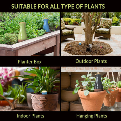 Terracotta Self Watering Planter Insert Kit,4 Plant Watering Globes & 4 Colorful Drip Stakes, Plant Watering Devices Combo that Keep your Plants Healthy & Hydrated(Black, Red, Blue, Yellow, White)