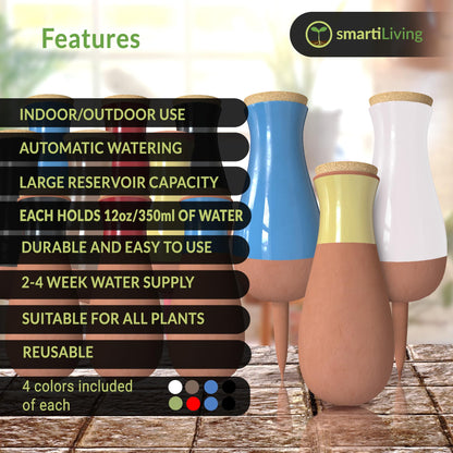 Terracotta Self Watering Planter Insert Kit,4 plant watering Globes & 8 Watering Spikes,Plant Watering Devices Combo that Keep your Plants Healthy & Hydrated(Black, Red, Blue, Yellow, White)