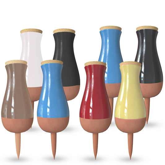 Terracotta Self Watering Planter Insert Kit,8 Colorful Drip Stakes,Plant Watering Devices Combo that Keep your Plants Healthy & Hydrated(Black, Red, Blue, Yellow, White)